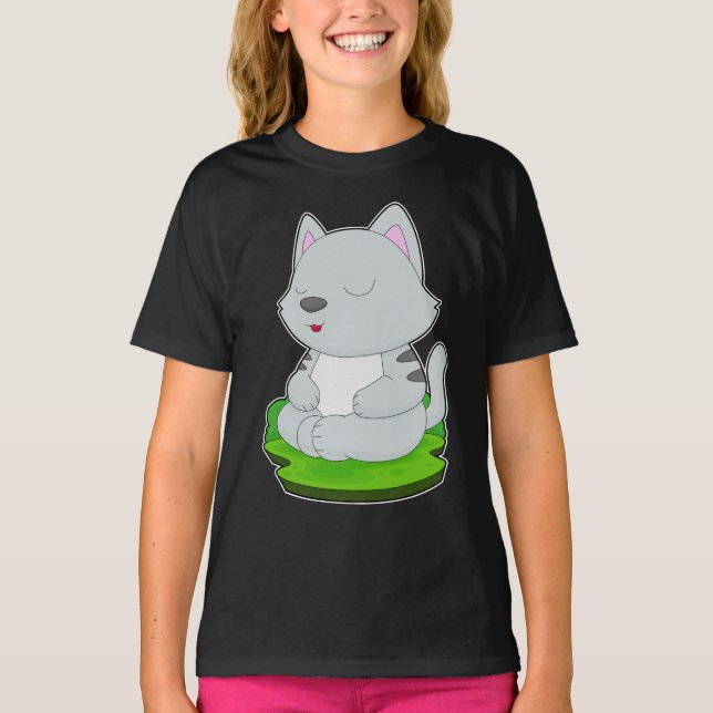 Cat Yoga Fitness Meditation T Shirt (Framsida)
