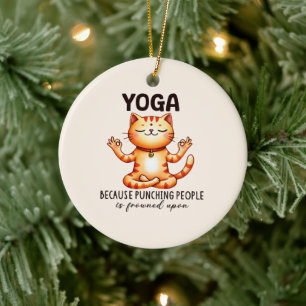 Cat Yoga Pose - Funny Yoga Julgransprydnad Keramik