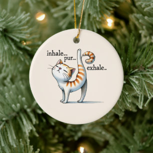 Cat Yoga Pose - Inhale - Pur - Exhale Julgransprydnad Keramik