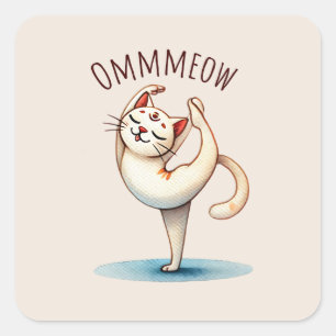 Cat Yoga Pose - Meow Fyrkantigt Klistermärke