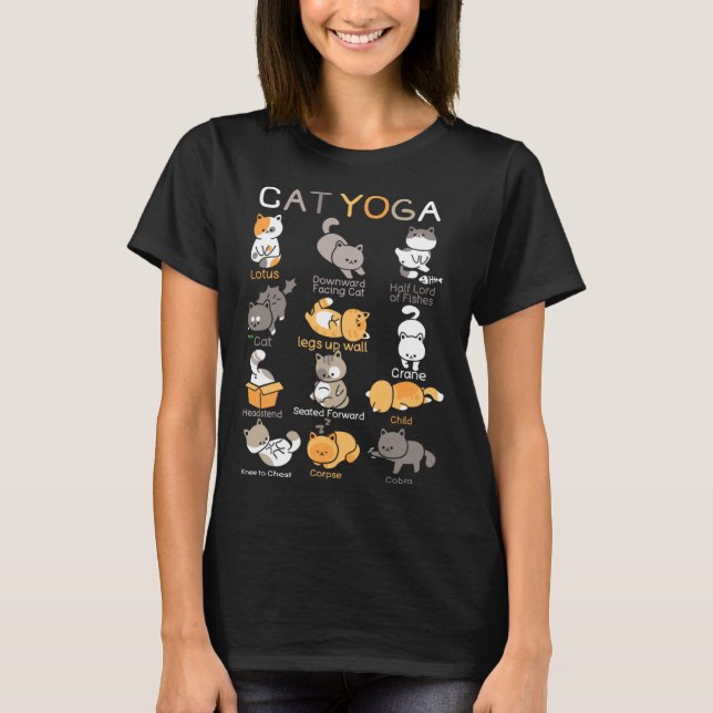Cat Yoga Poses Zen Meditation Namaste Kitten Cat T Shirt (Framsida)