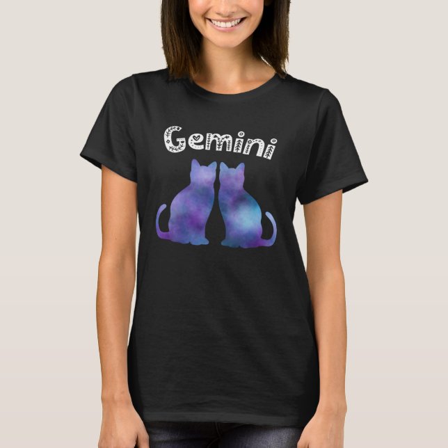 Cat Zodiac Gemini Tie Dye Nebula Pattern T Shirt (Framsida)