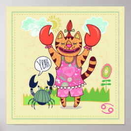 Cat Zodiac Nursery Skriv ut cancerkrabba Poster