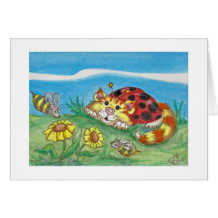 CatABug Cat Ladybug Humla Mce & Flower Art Hälsningskort
