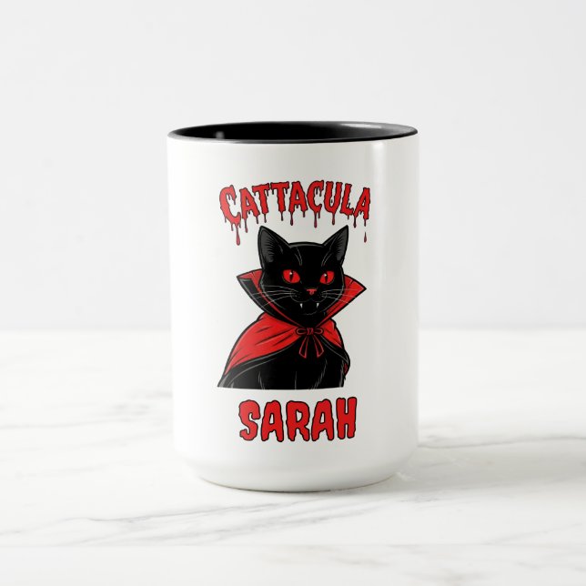 Catacula Black Vampire Cat Halloween Tri-Blend Shi Mugg (Center)