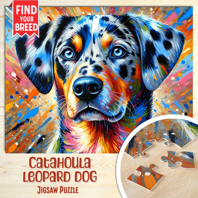 Catahoula Leopard Dog Porträtt Akrylfärgskonsttryc Pussel (Skapare uppladdad)