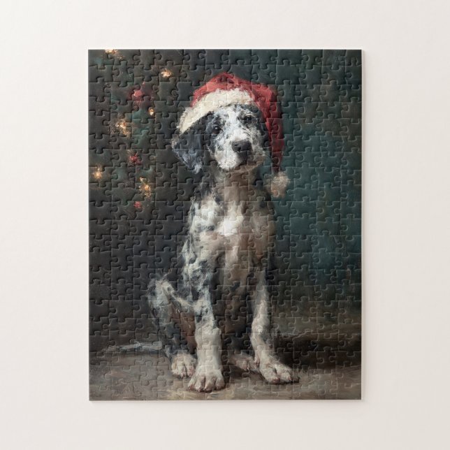 Catahoula Leopard Dog Puppy Christmas Painting Pussel (Vertikal)