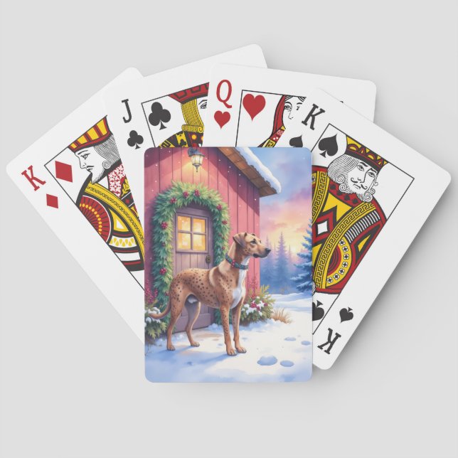 Catahoula Leopard Dog Rustic Barn Christmas Art Casinokort (Baksidan)