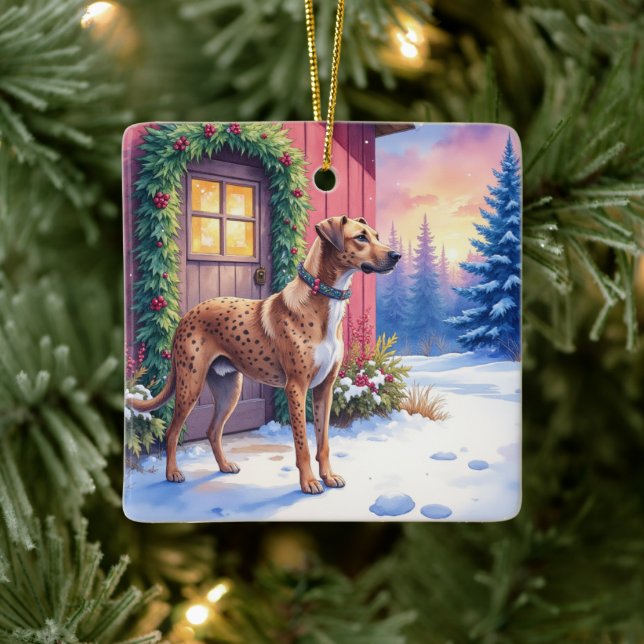 Catahoula Leopard Dog Rustic Barn Christmas Art Julgransprydnad Keramik (Träd)