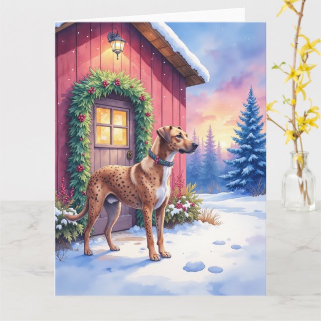 Catahoula Leopard Dog Rustic Barn Christmas Art Kort (Gul blomma)