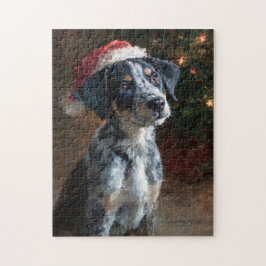 Catahoula Leopard Hound Puppy Christmas Painting Pussel