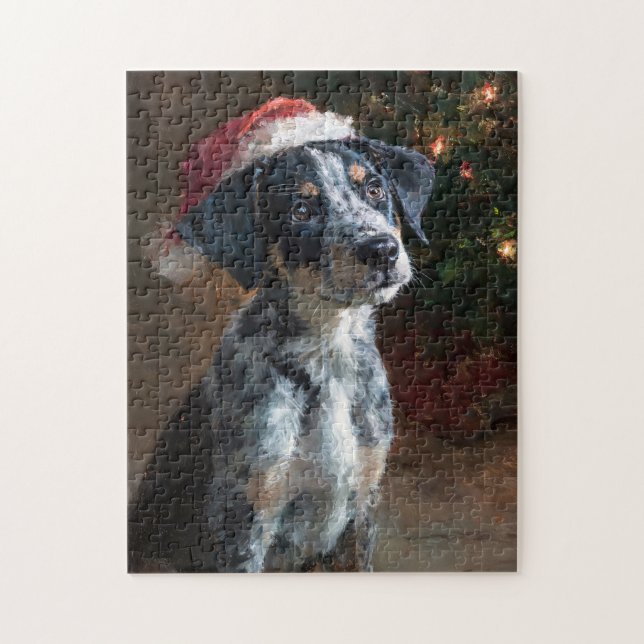 Catahoula Leopard Hound Puppy Christmas Painting Pussel (Vertikal)