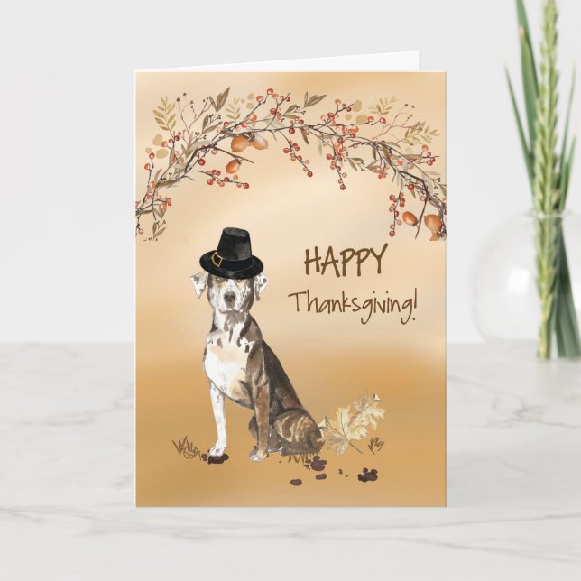 Catahoula Leopard Hund Funny Hat Thanksgiving Kort (Framsida)