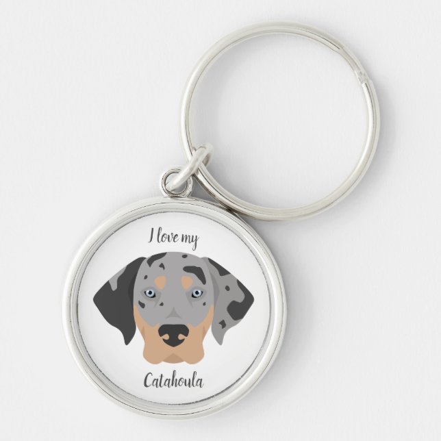 Catahoula Leopard hund Rund Silverfärgad Nyckelring (Framsidan)