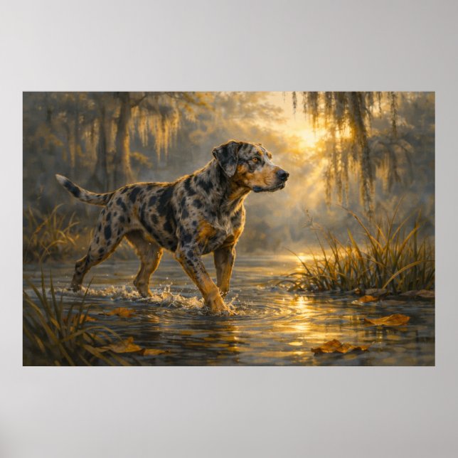 Catahoula Sunrise | Jakt Hund Konst | Affisch (Framsidan)