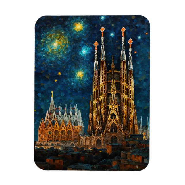 Catalan Starry Night | Gaudí Meets Van Gogh Magnet (Vertikal)
