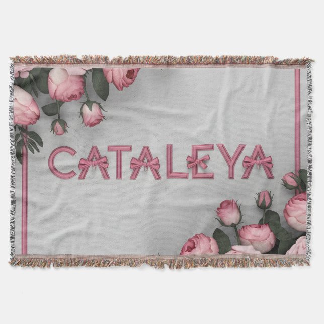 CATALEYA Embroiderad Ro Dekorativ kudde & Blanket Filt (Framsidan)