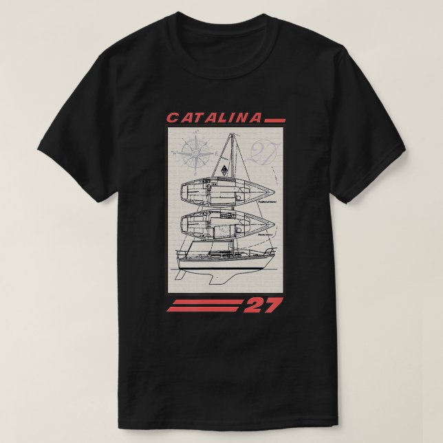 Catalina 27 Sailboat Line Teckning T Shirt (Design framsida)