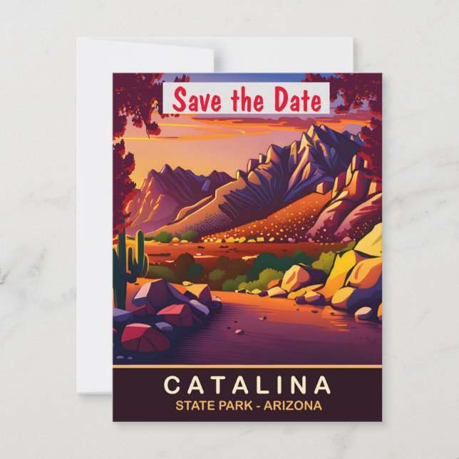 Catalina Arizona Solnedgång Bröllopsinbjudan Spara Datumet (Framsida)