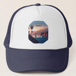 Catalina Island California Boats Sunset Retro Keps