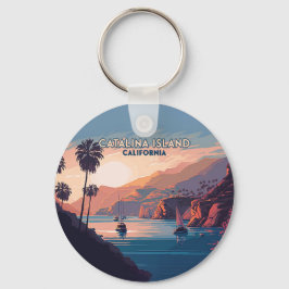 Catalina Island California Boats Sunset Retro Nyckelring