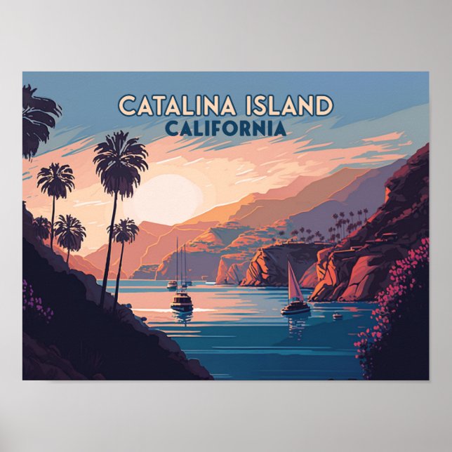 Catalina Island California Boats Sunset Retro Poster (Framsidan)