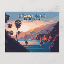 Catalina Island California Boats Sunset Retro Vykort