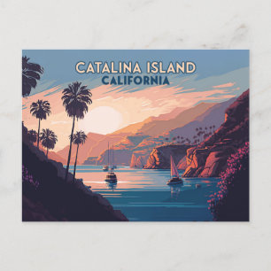 Catalina Island California Boats Sunset Retro Vykort