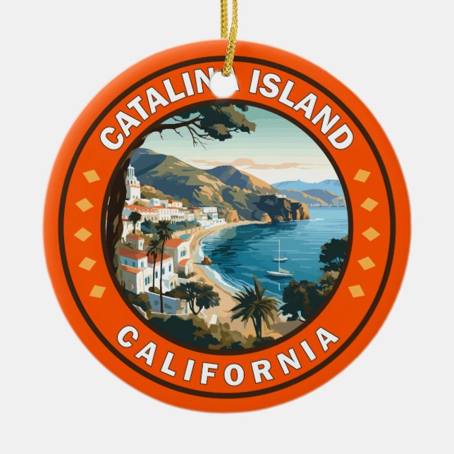 Catalina Island California Travel Art Badge Julgransprydnad Keramik (Framsidan)