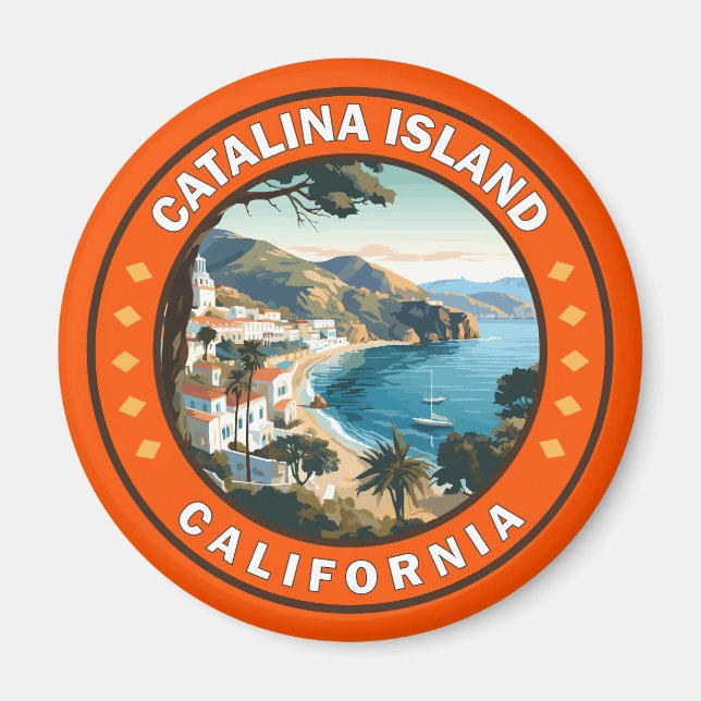 Catalina Island California Travel Art Badge Magnet (Framsidan)