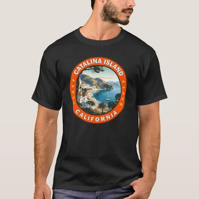 Catalina Island California Travel Art Badge T Shirt (Framsida)