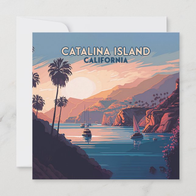 Catalina Island Kalifornien Båtar Solnedgång Retro (Framsida)