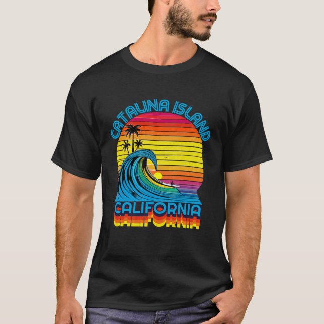 Catalina Island Retro Throwback Surf & Beach Souve T Shirt (Framsida)
