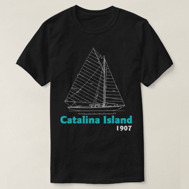 Catalina Island Sailing Vintage Sailboat Blueprint T Shirt (Design framsida)