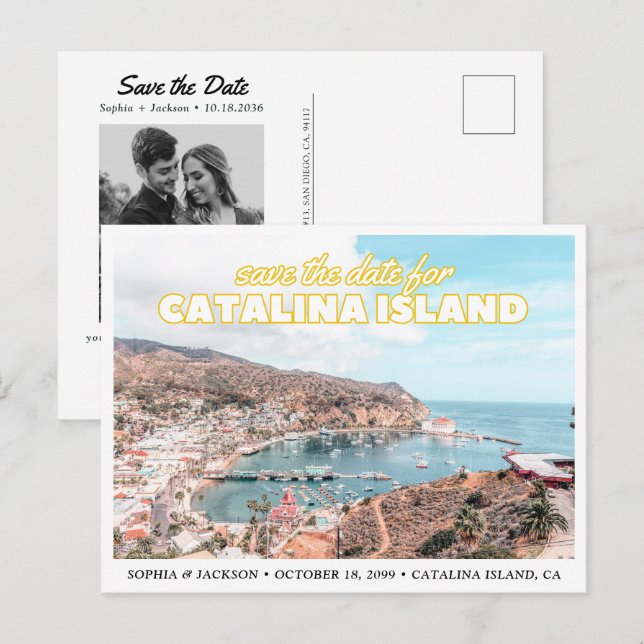 Catalina Island Save the Date Wedding Postcard Vykort (Fram/baksida)