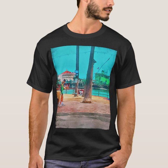 Catalina-ön Avalon Ca-Grönten Pier och Casino T Shirt (Framsida)