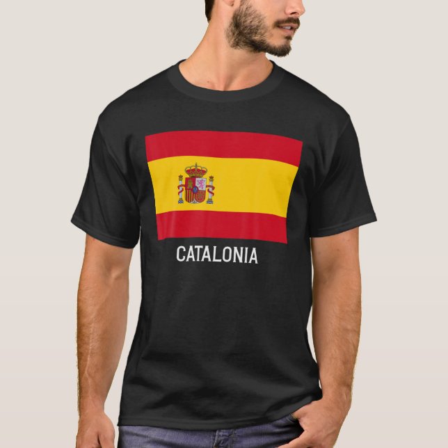 Catalonia Spain Flagga Emblem Escudo Bandera Vapen T Shirt (Framsida)