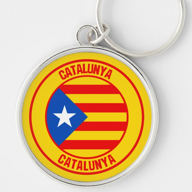 Catalunya Round Emblem Rund Silverfärgad Nyckelring (Framsidan)
