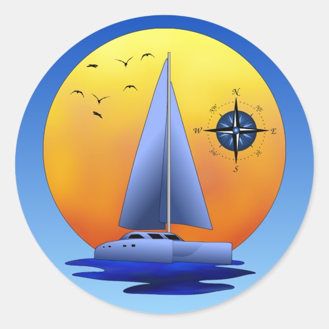 Catamaran Sailing Runt Klistermärke (Framsida)