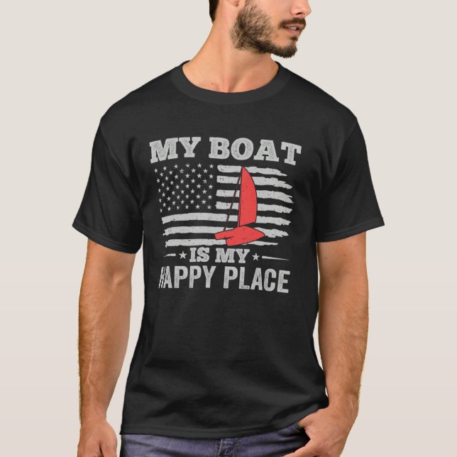 Catamaran Two Hulls Sailing American Flag Catamara T Shirt (Framsida)