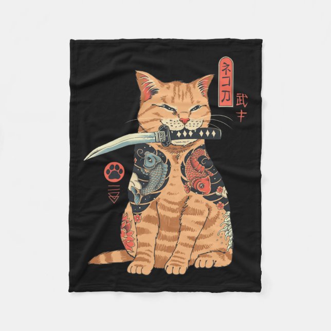 Catana Cat Vintage Cute Japaninspirerad Cat Fleecefilt (Framsidan)