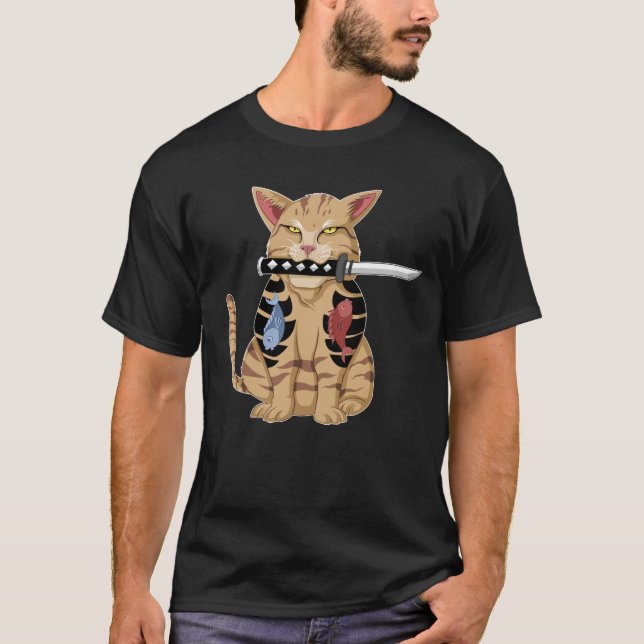 catana cat yakuza t shirt (Framsida)