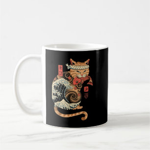 Catana Wave Cat Tattooed Samurai Cat Japansk konst Kaffemugg