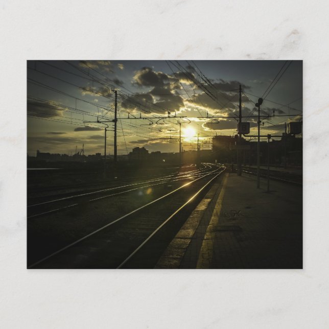 Catanias järnvägar vid solnedgång vykort (Framsida)
