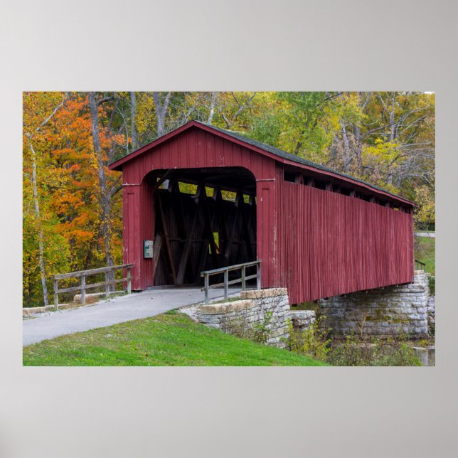 Cataract Covered Bridge över Mill Bäck Poster (Framsidan)