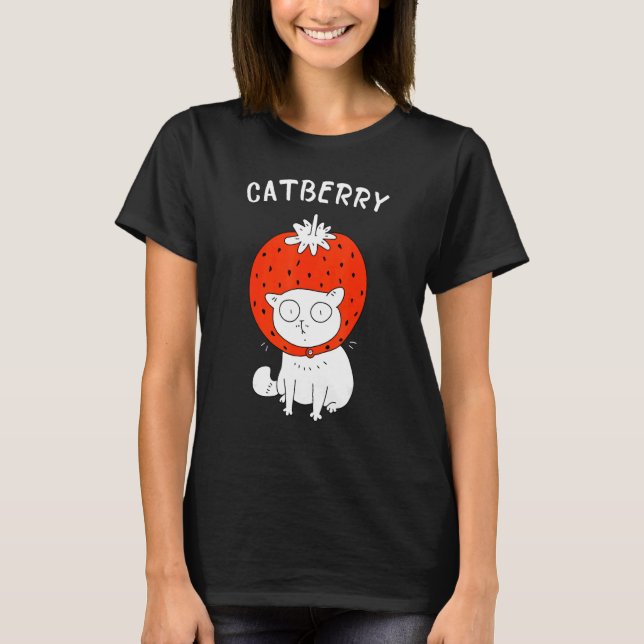Catberry  Katt med Jordbärshatt T Shirt (Framsida)