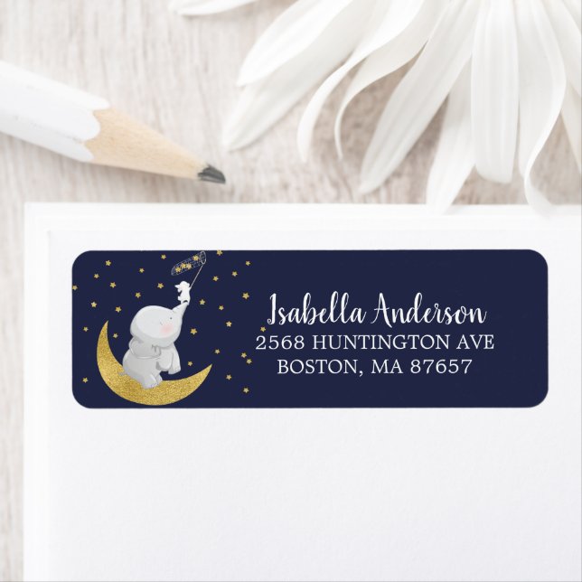 Catch A Star Bunny Elephant Baby Shower Adress Returadress Etikett (Insitu)