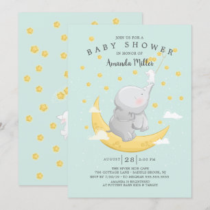 Catch A Star Bunny Elephant Baby Shower Inbjudningar