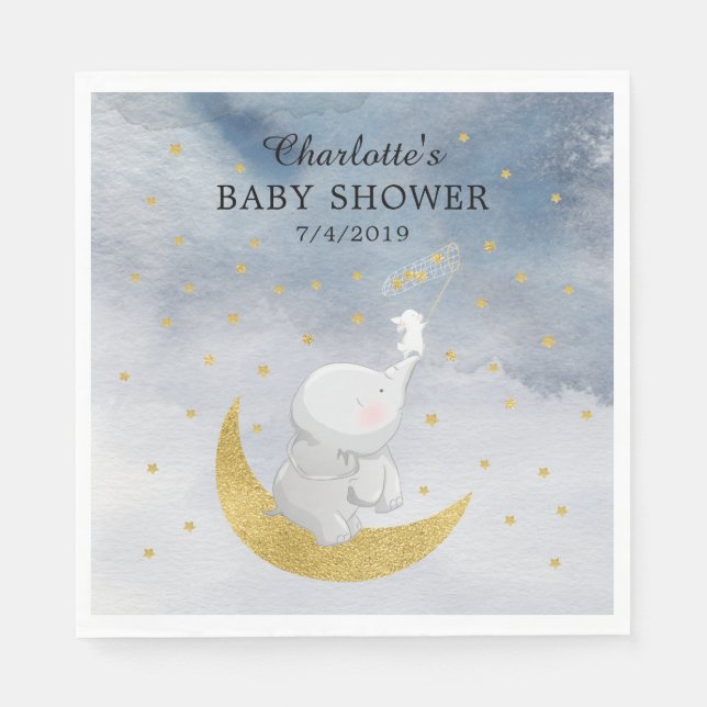 Catch A Star Bunny Elephant Baby Shower Pappersservett (Framsidan)