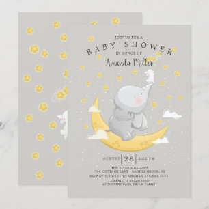 Catch A Star Neutralt Bunny Elephant Baby Shower Inbjudningar